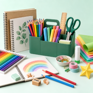 Demo collection of stationery and craft supplies